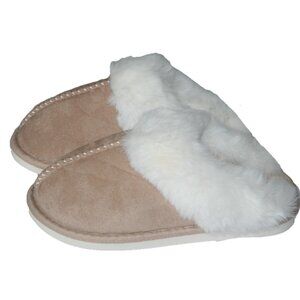 Women's Fuzzy Memory Foam Scuff Slippers Size 7,8,9 Faux Fur Cozy Comfort Khaki